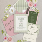 Carte de réponse de mariage rayée de sauge