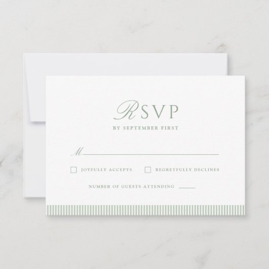 Carte de réponse de mariage rayée vert sauge (Devant)