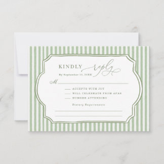 Carte de réponse de mariage rayée vert sauge vinta
