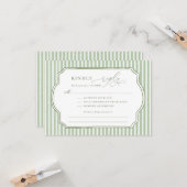 Carte de réponse de mariage rayée vert sauge vinta (Devant/Arrière en situation)