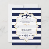 Carte de réponse de mariage | Rayure de faux lin N (Devant)