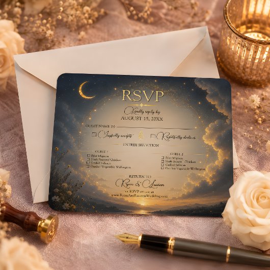 Carte de réponse de mariage Romance Céleste