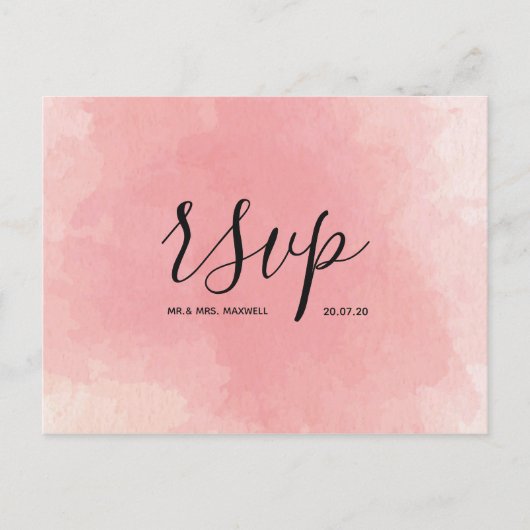 Carte de réponse de mariage rose aquarelle script  (Devant)