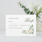 Carte de réponse de mariage Rose Blanche Élégante (Debout devant)