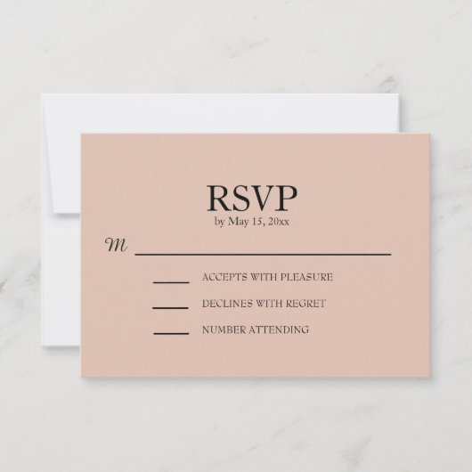 Carte de réponse de mariage rose blush (Devant)