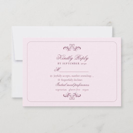 Carte de réponse de mariage rose classique (Devant)