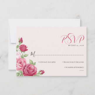 Carte de réponse de mariage Rose Cramoisi