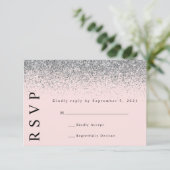 Carte de réponse de mariage rose et argenté (Debout devant)