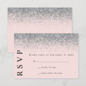 Carte de réponse de mariage rose et paillettes arg (Devant / Derrière)