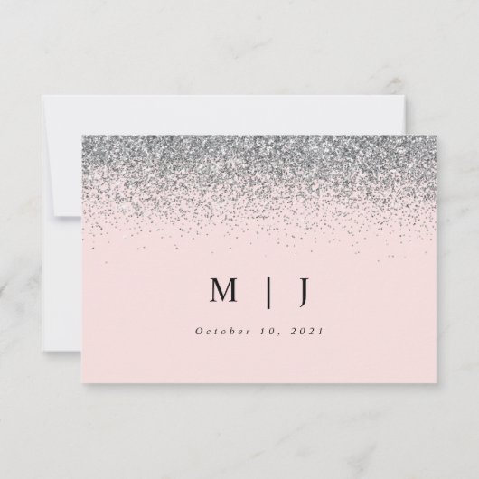 Carte de réponse de mariage rose et paillettes d'a (Dos)