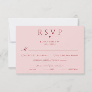 Carte de réponse de mariage rose fardé avec choix