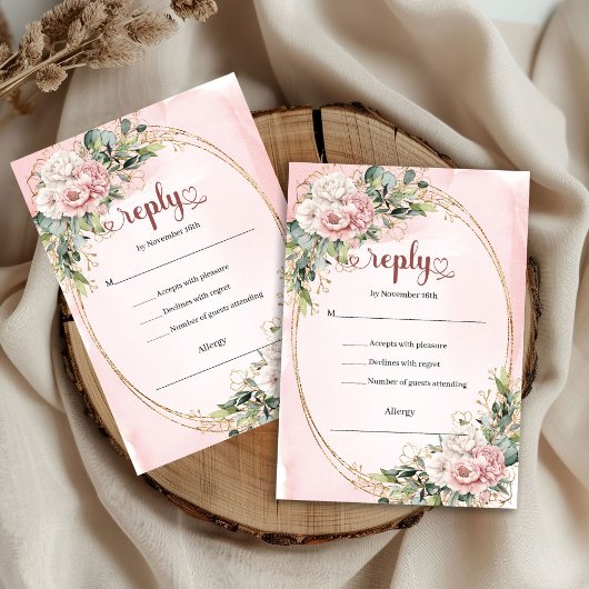 Carte de réponse de mariage rose gold et pastel él