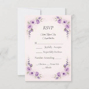 Carte de réponse de mariage rose lavande et blush
