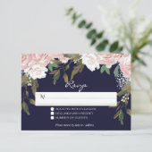 carte de réponse de mariage rose navy floral moder (Debout devant)