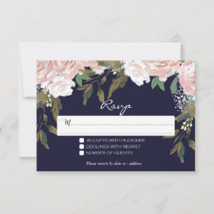 carte de réponse de mariage rose navy florale mode