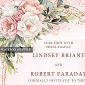 Carte de réponse de mariage rose pastel or stylée