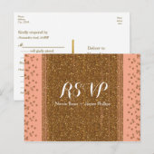 Carte de réponse de mariage rose pêche et faux str (Devant / Derrière)