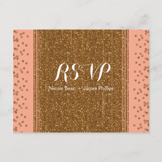 Carte de réponse de mariage rose pêche et faux str (Devant)