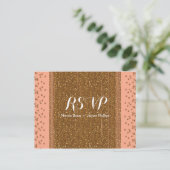 Carte de réponse de mariage rose pêche et faux str (Debout devant)