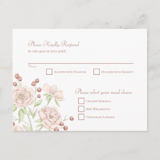 Carte de réponse de mariage rose poudré moderne (Devant)