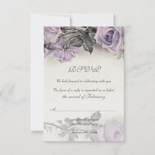 Carte de réponse de mariage Rose Pourpre Argent St (Devant)