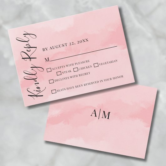 Carte de réponse de mariage rose simple blush