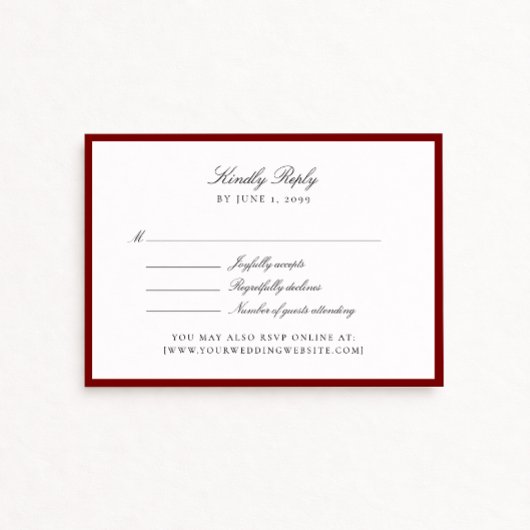 Carte de réponse de mariage rouge profond