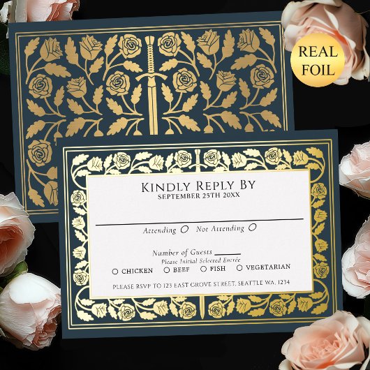 Carte de réponse de mariage royal avec épée médiév