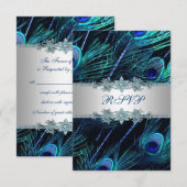 Carte de réponse de mariage Royal Blue Silver Peac (Devant / Derrière)
