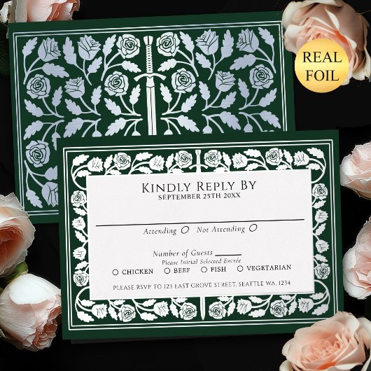 Carte de réponse de mariage royal médiéval vert av