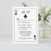 Carte de réponse de mariage RSVP K Q As Trèfles (Debout devant)