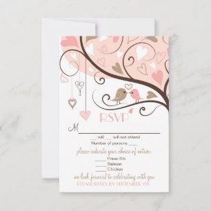 Carte de réponse de mariage RSVP tourtereaux rose