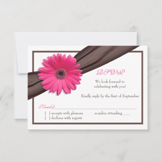 Carte de réponse de mariage Ruban marron Gerbera D (Devant)
