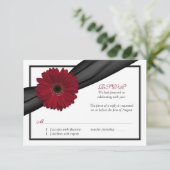 Carte de réponse de mariage Ruban noir Daisy Rouge (Debout devant)