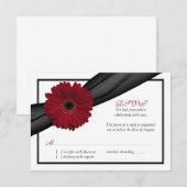 Carte de réponse de mariage Ruban noir Daisy Rouge (Devant / Derrière)