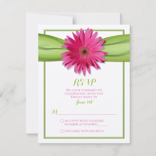 Carte de réponse de mariage Ruban Vert Gerbera Dai (Devant)