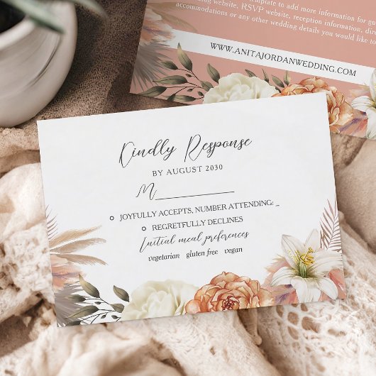Carte de réponse de mariage rustique aux fleurs pê