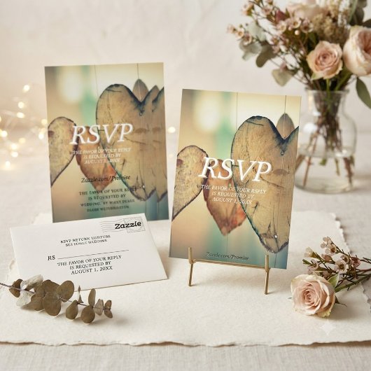 Carte de réponse de mariage Rustique Bokeh Cœurs