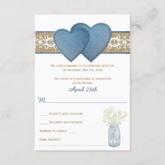 Carte de réponse de mariage rustique | Denim, dent