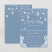Carte de réponse de mariage Rustique Dusty Blue Li (Devant / Derrière)