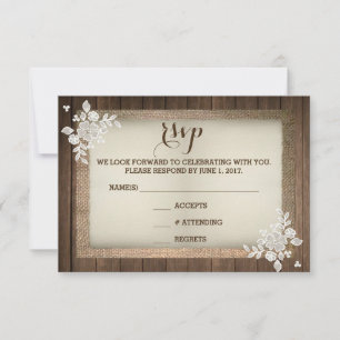 Carte de réponse de mariage rustique en bois avec