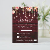 Carte de réponse de mariage rustique en bois marro (Debout devant)