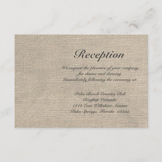 Carte de réponse de mariage rustique en toile de j (Devant)