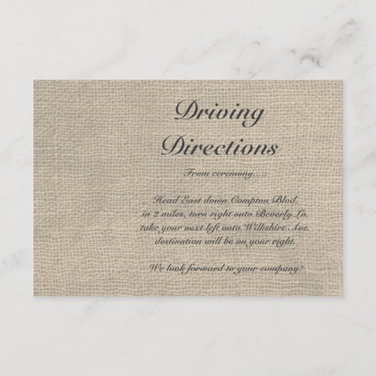 Carte de réponse de mariage rustique en toile de j (Dos)