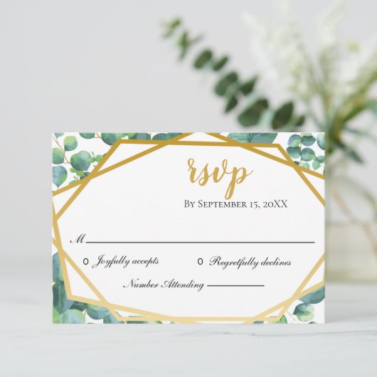 Carte de réponse de mariage rustique Eucalyptus Go (Debout devant)