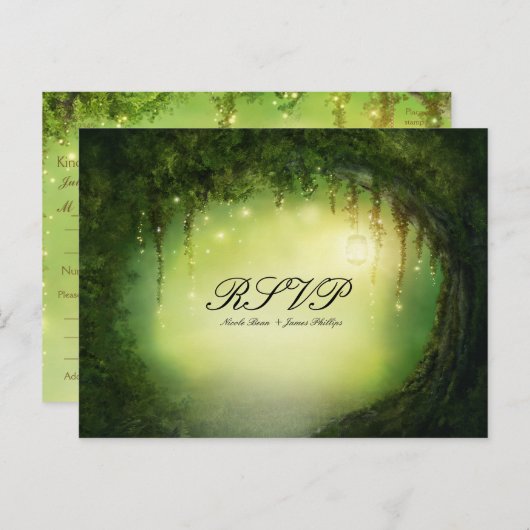 Carte de réponse de mariage rustique Forêt Enchant (Devant / Derrière)