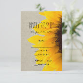 Carte de réponse de mariage rustique tournesol (Debout devant)