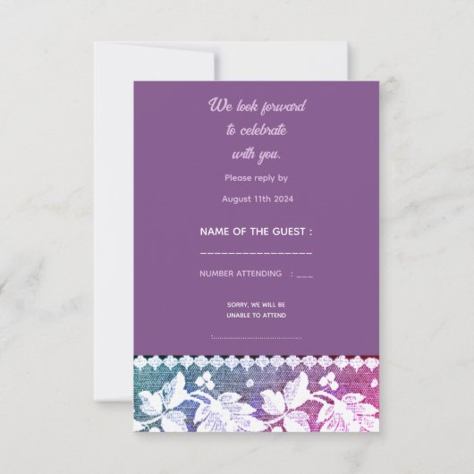 Carte de réponse de mariage rustique – Violet et b (Dos)