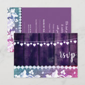 Carte de réponse de mariage rustique – Violet et r (Devant / Derrière)