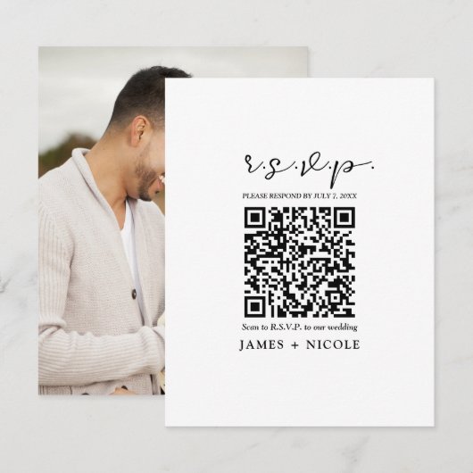 Carte de réponse de mariage scannable par code QR (Devant / Derrière)